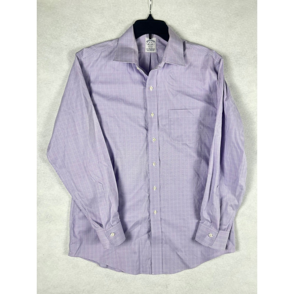 Brooks Brothers Regent Shirt Mens 16 34 Purple Glen Plaid Non-Iron Supima Cotton
